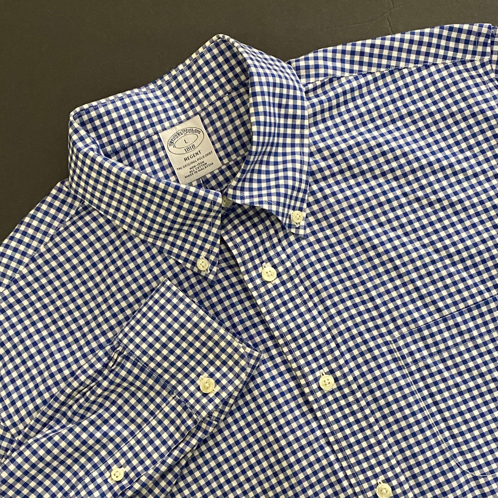 Brooks Brothers Large Regent Blue and White Checkered ‘The Original Polo Shirt’